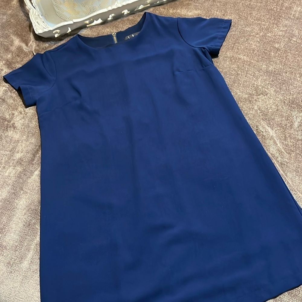 Lulus Navy Blue Shift Dress with Gold Zipper - Size Small